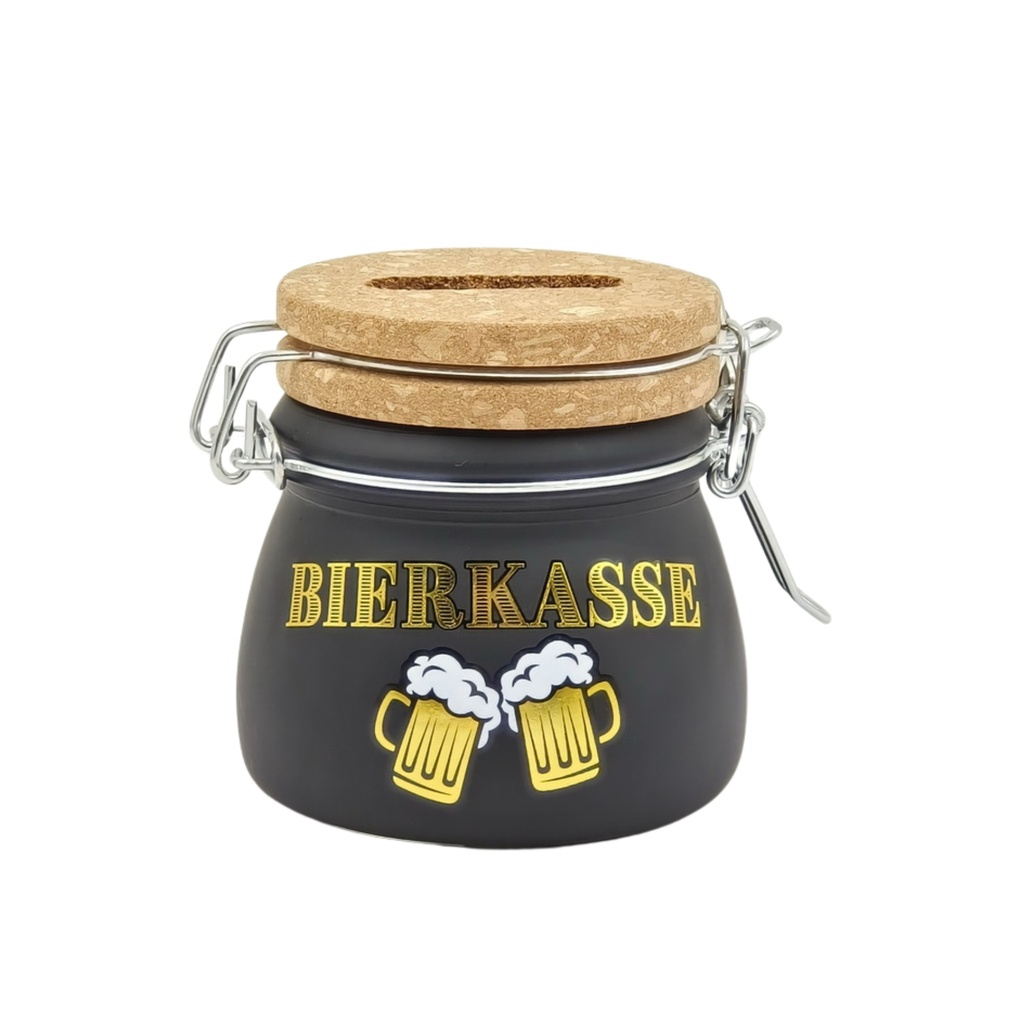 Sparglas MINI "Bierkasse" mit Schloss (6 Stück)