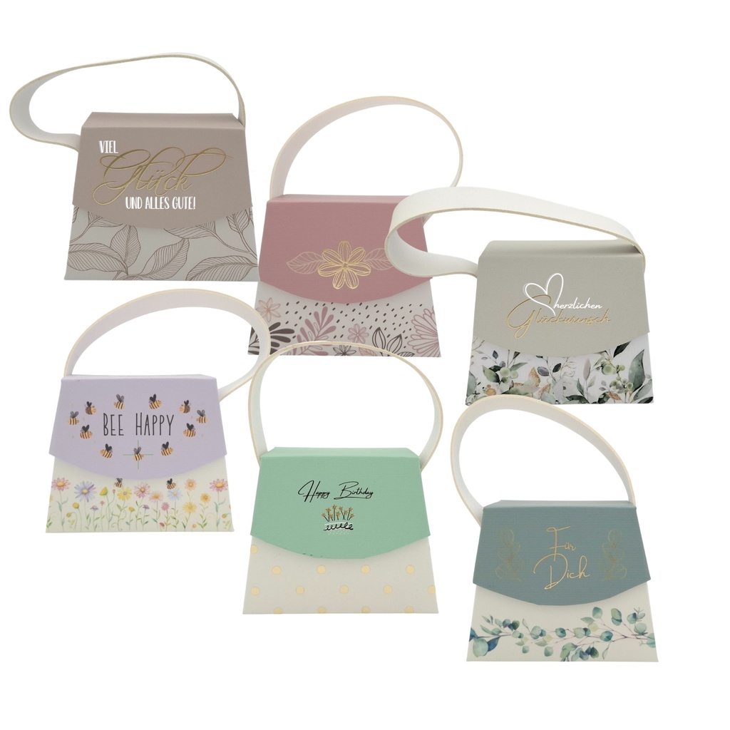 SET Mini Handtaschen-Geschenkschachtel, 6-fach sortiert (18 Stück)