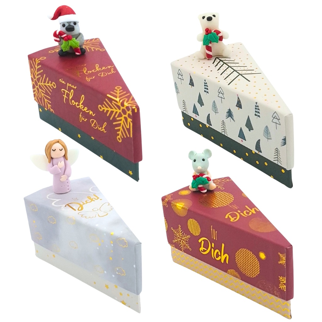 SET Tortenstück-Geschenkschachtel Weihnachten, 4-fach sortiert (12 Stück)