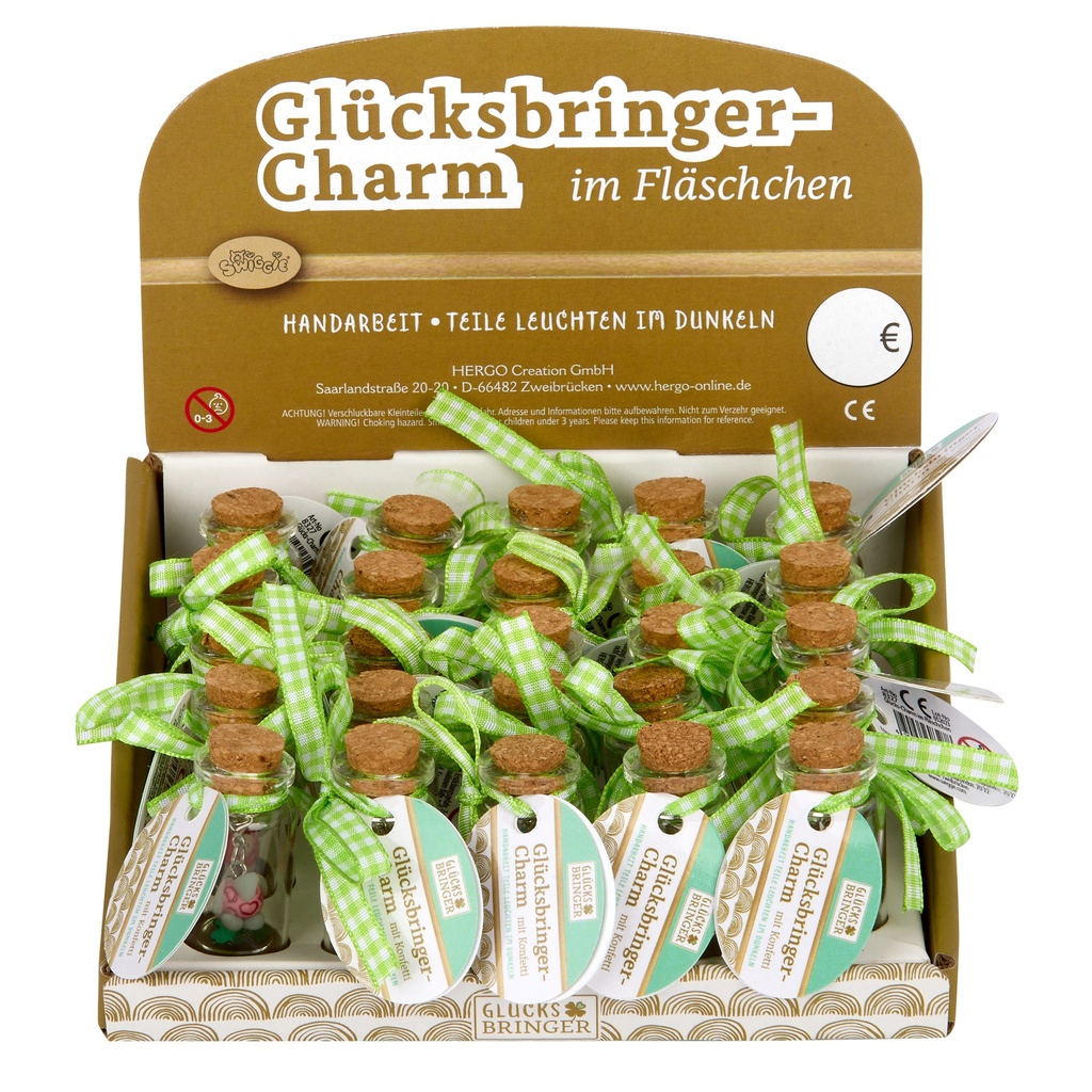 SET Glücksschweinchen-Charm im Glas, 25 Stück, 5-fach sortiert im Display