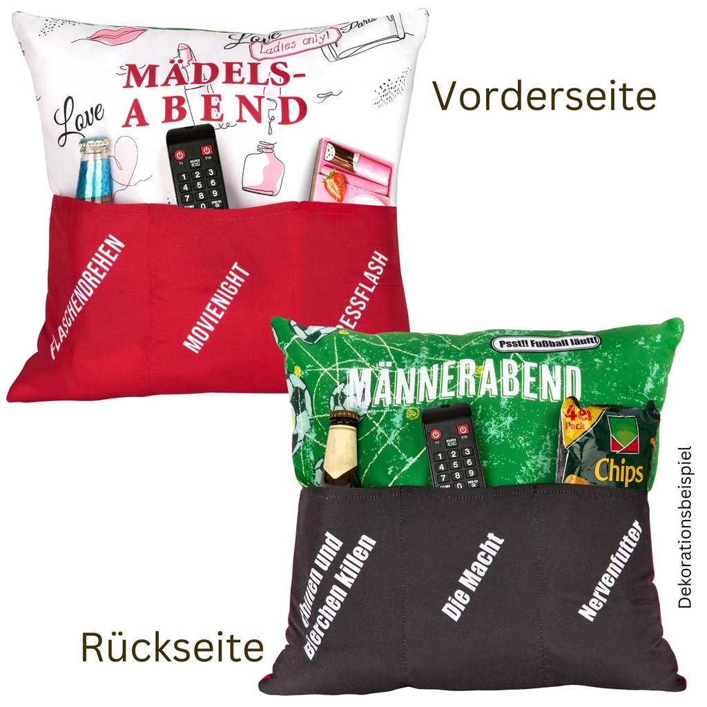 Wendepolster, Mädels-/Männerabend, 43 x 43 cm (3 Stück)