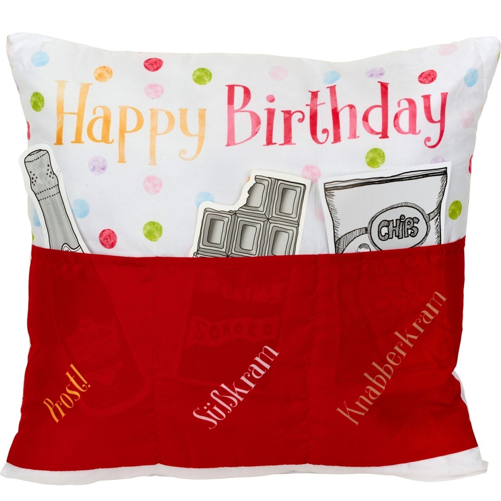 Sofahelden Polster Happy Birthday rot mit Taschen und Deko (3 Stück)