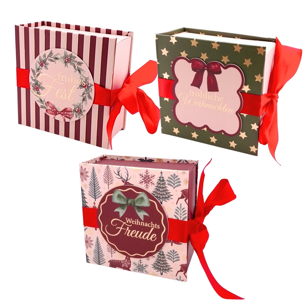 Set Schleifen-Schachtel Weihnachten, 3-fach sortiert (12 Stück)