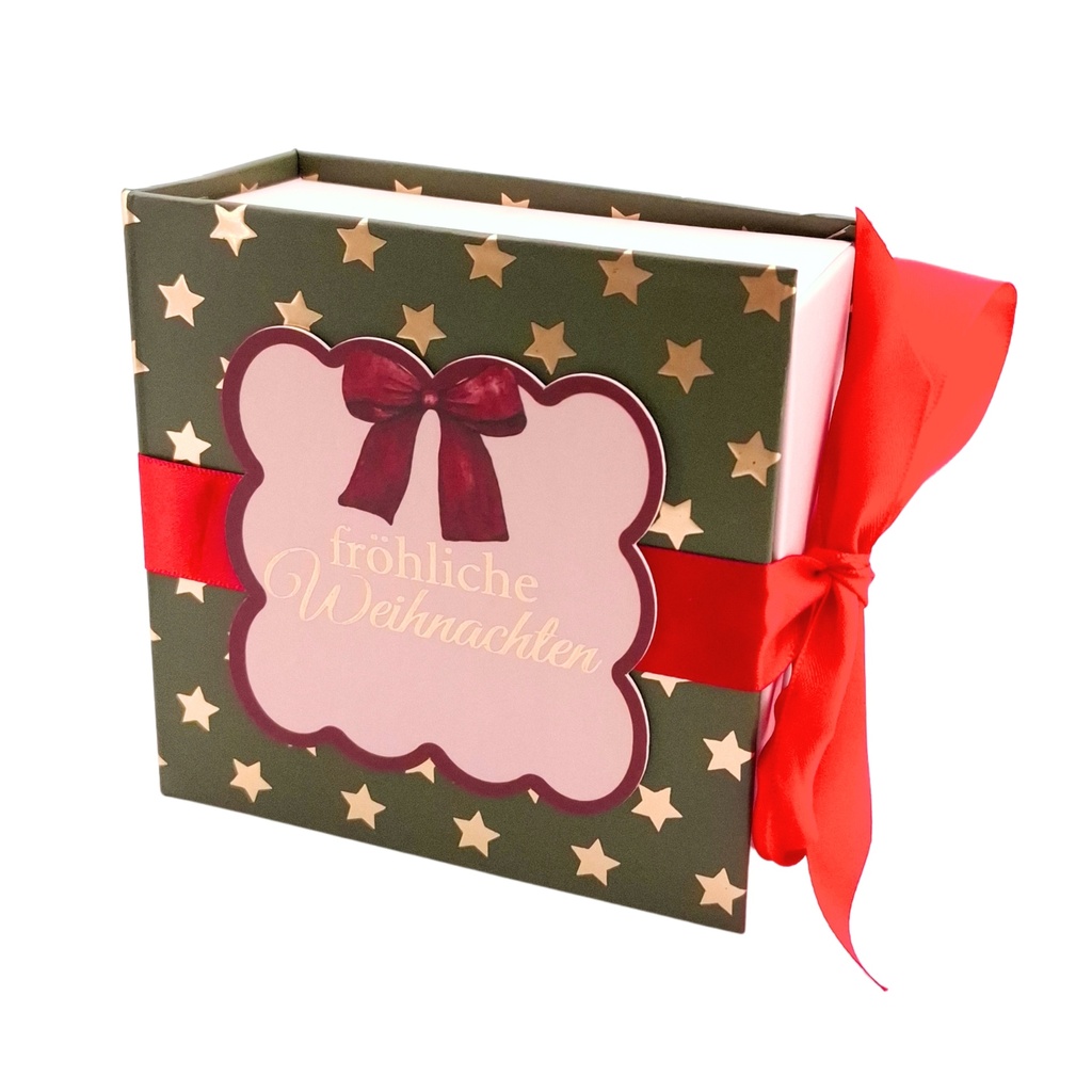 Schleifen-Geschenkschachtel 13 cm, Fröhliche Weihnachten (6 Stück)