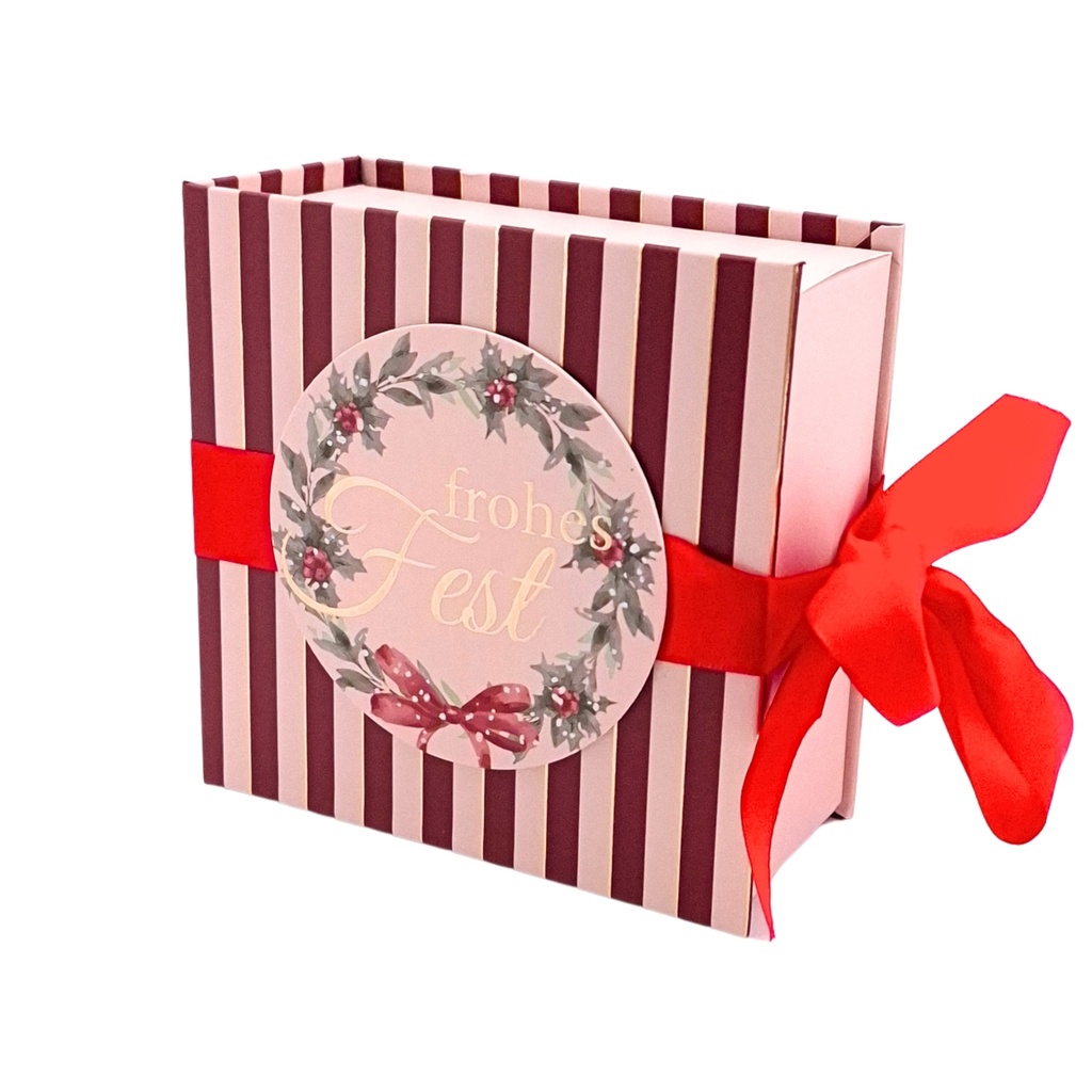 Schleifen-Geschenkschachtel 13 cm, Frohes Fest (6 Stück)