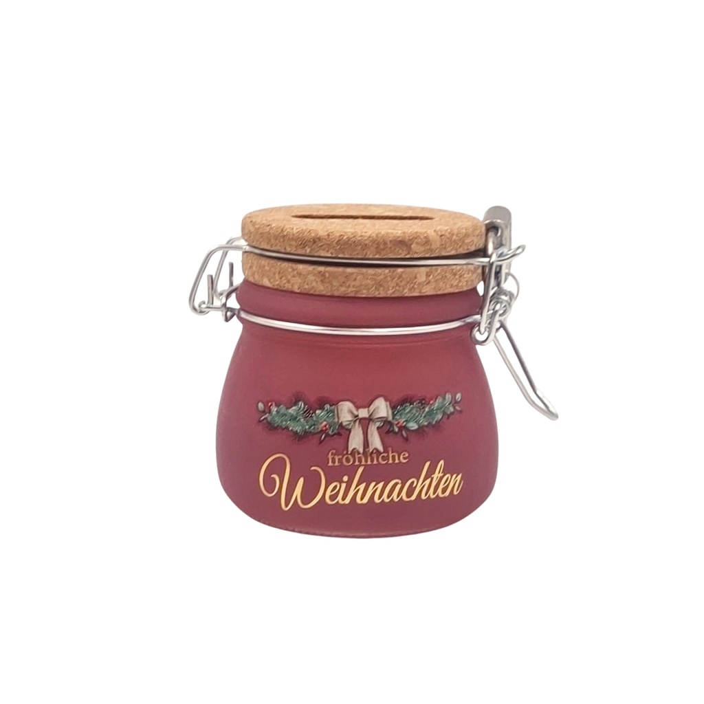 Sparglas MINI "Fröhliche Weihnachten" mit Schloss (6 Stück)