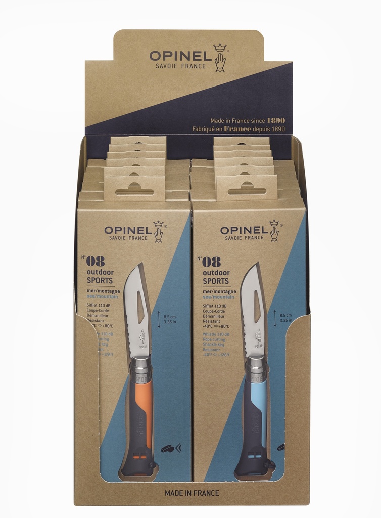 Display Klappmesser N°08 Outdoor Orange/Blau 12-teilig