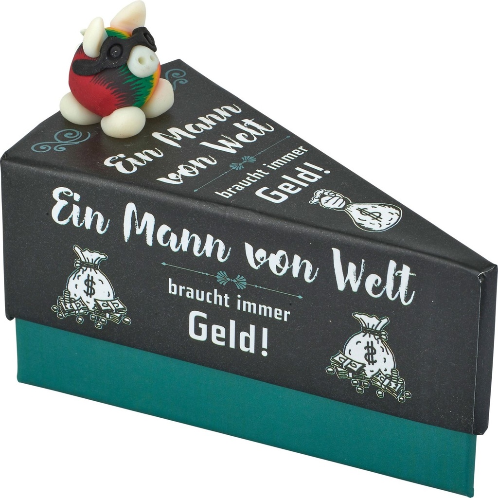 Tortenstück-Geschenkschachtel "Ein Mann von Welt braucht immer Geld" (12 Stück)