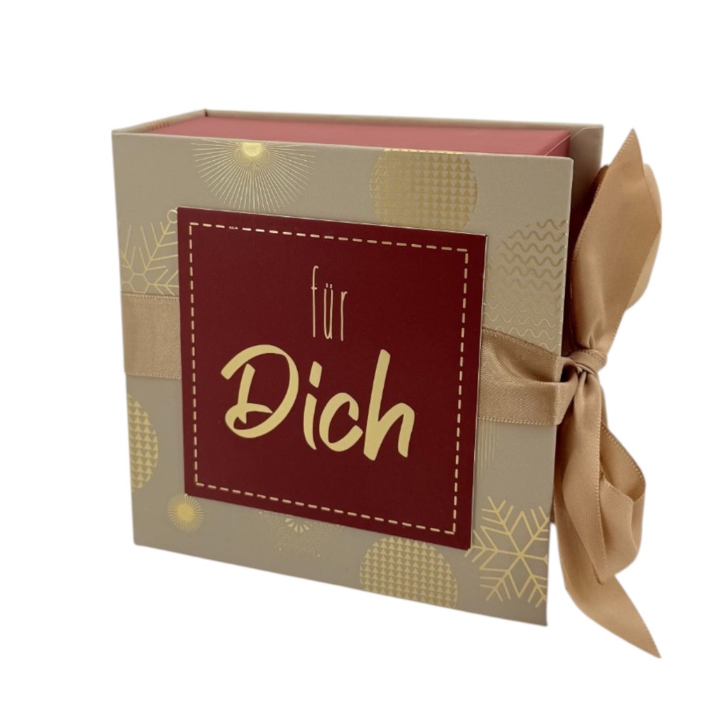 Schleifen-Geschenkschachtel 13 x 13 cm, "für Dich" rot/creme 6 Stück