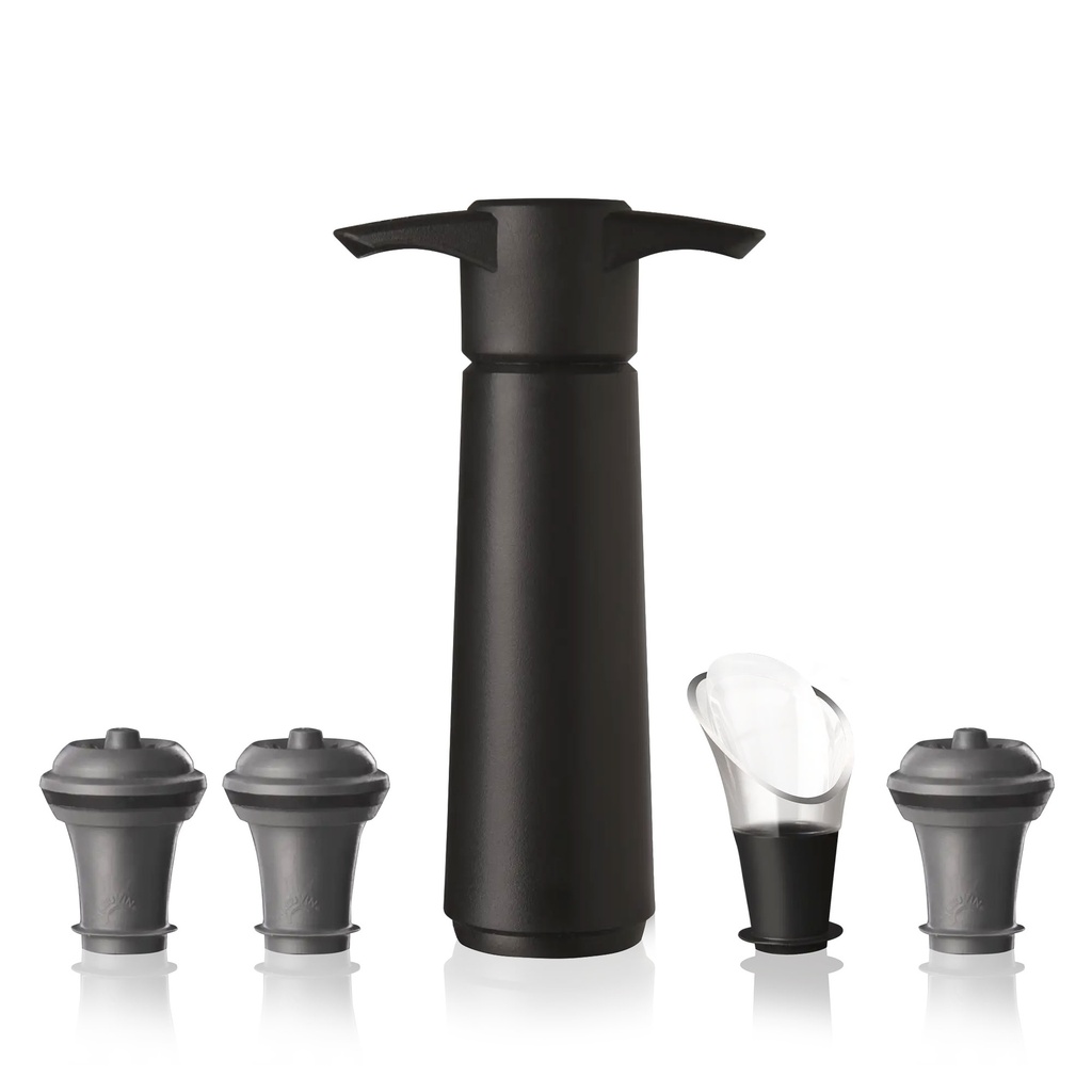 Weinpumpe schwarz (1 Pumpe, 3 Wein Stopper, 1 Ausgießer) Faltschachtel
