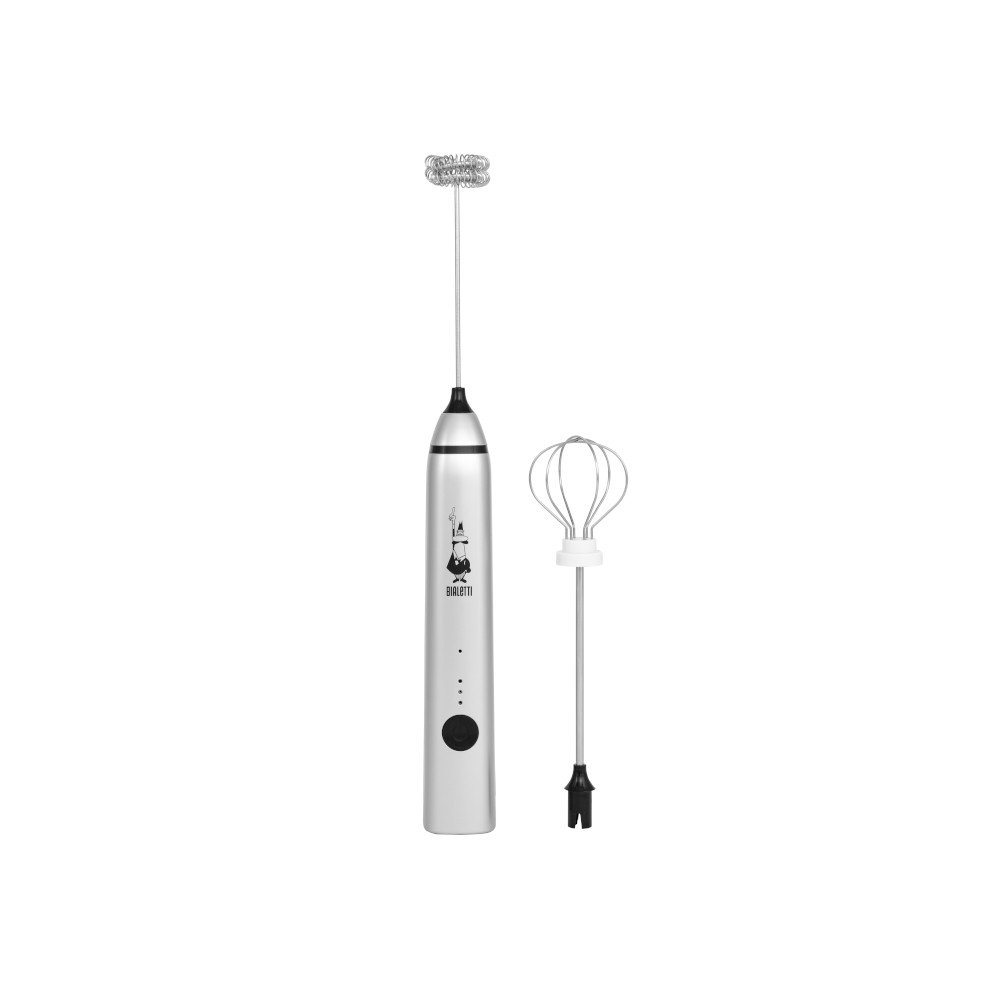 Stab-Milchaufschäumer mit zwei Aufsätzen und USB-Anschluss, silber