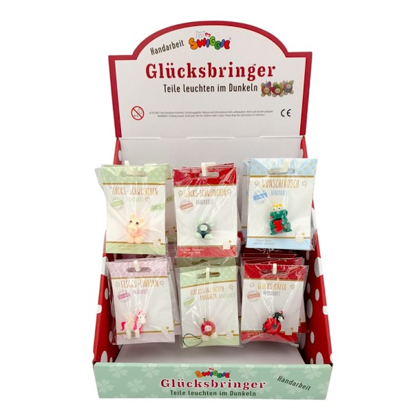 Set Glücksbringer auf Hakendisplay, 60 Stück Glücksbringer, 6-fach sortiert