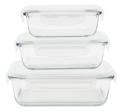 [PBPKV3SRB] Frischhaltedosen rechteckig 3er Set Glas/PP