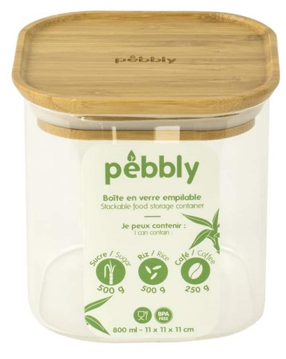 Vorratsdose quadratisch Glas/Bambus