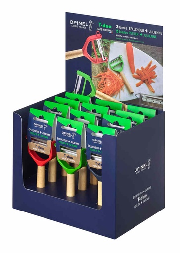 [OP002434] Display Schäler T-Duo, Buchenholzgriff 12-teilig