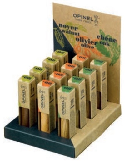 [OP002435] Display Klappmesser Luxus Edelstahl N°09 12-teilig Olive/Nuss/Eiche
