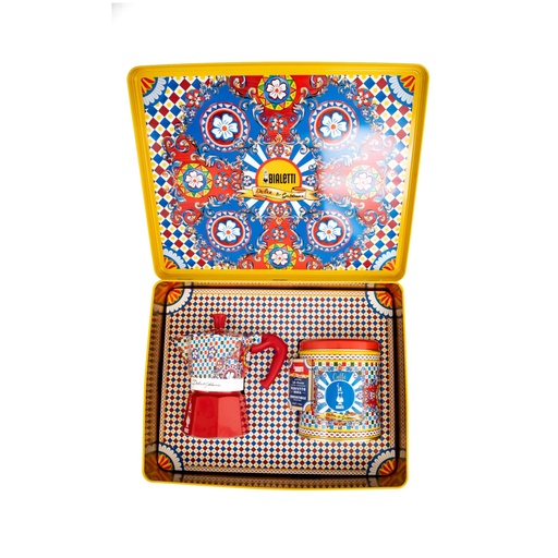 [JE5331] Geschenkbox Dolce & Gabbana Moka Express 3 Tassen Carretto Siciliano + Kaffeedose Dolce & Gabbana Perfetto Moka Irresistibile 200g