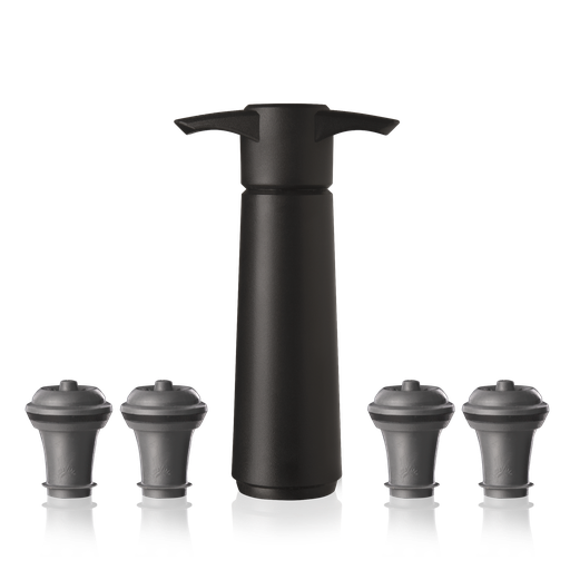[VV09824606] Weinpumpe schwarz (1 Pumpe, 4 Wein Stopper) Faltschachtel 