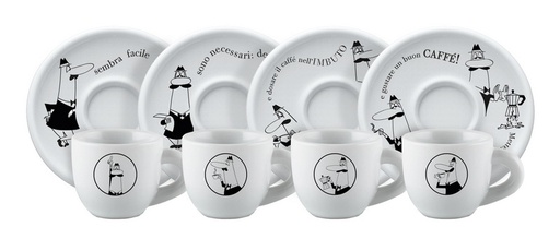 [JEY0TZ033] Moka Carosello Tassen aus weißem Porzellan 4 teilig