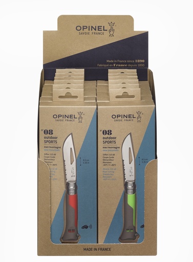 [OP002487] Display Klappmesser N°08 Outdoor Rot/Grün 12-teilig