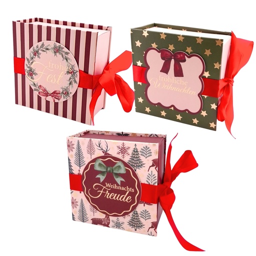 [HG6225] Set Schleifen-Schachtel Weihnachten, 3-fach sortiert (12 Stück)
