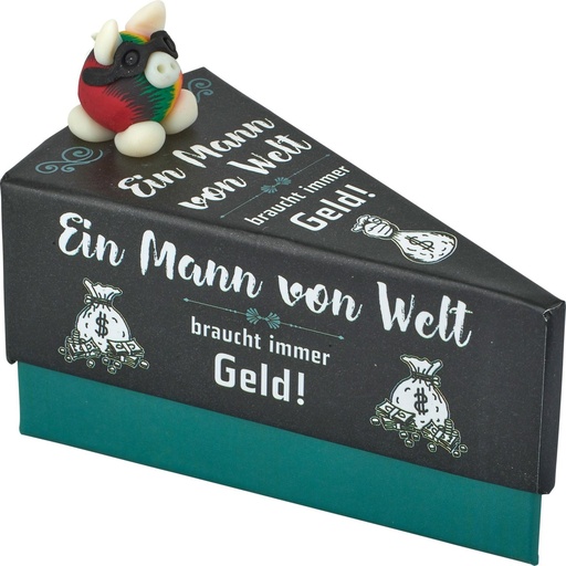 [HG1296] Tortenstück-Geschenkschachtel "Ein Mann von Welt braucht immer Geld" (12 Stück)