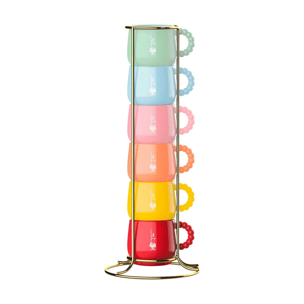 [JEPFRUIT008] Mercato Della Frutta 6 stapelbare Espressotassen mit Metallgestell – Farbenmix