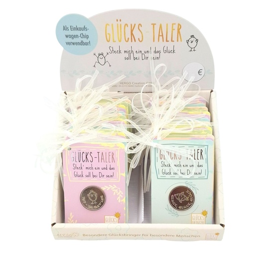 [HG5658] SET Frühlingsboten Glückstaler (silber) auf Karte im Display, 30 Stück, 6-fach sortiert
