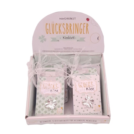 [HG6254] SET Glücksklee Metall auf Karte, 25 Stück, 2-fach sortiert, im Display 