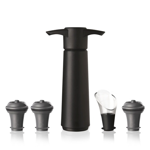 [VV09846606] Weinpumpe schwarz (1 Pumpe, 3 Wein Stopper, 1 Ausgießer) Faltschachtel
