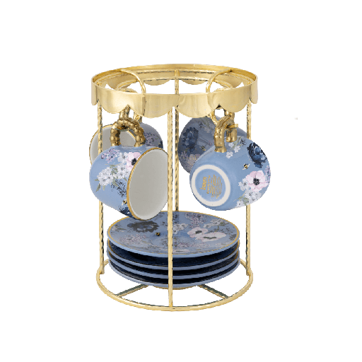 [JEBRID007] Bridgerton Espressotassen 4er-Set mit Untertassen und goldenem Ständer