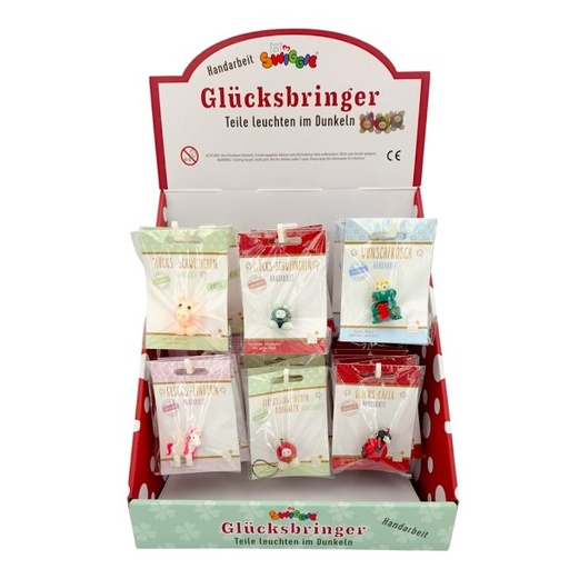 [HG8638] Set Glücksbringer auf Hakendisplay, 60 Stück Glücksbringer, 6-fach sortiert