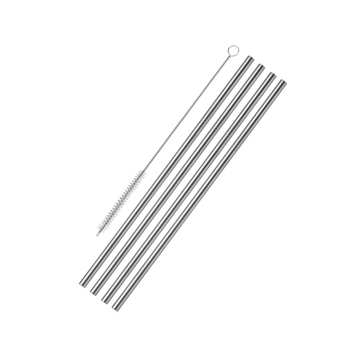 [W-6272] 4 Trinkhalme »Edelstahl« gerade + Reinigungsbürstchen